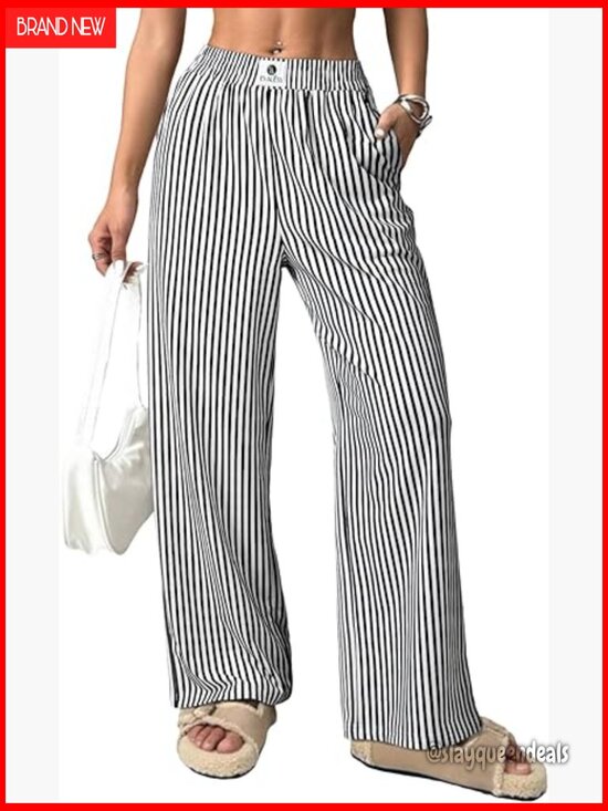 Other - Striped High Waist Wide Leg Pajama Pants Comfy Lounge Bottoms